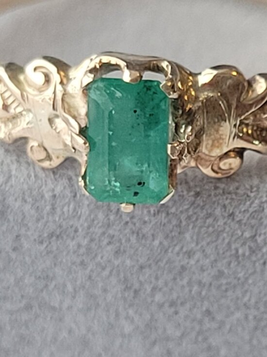 Victorian Natural Emerald Ring Antique Ostby Barton May Birthstone 10k - Picture 6 of 15